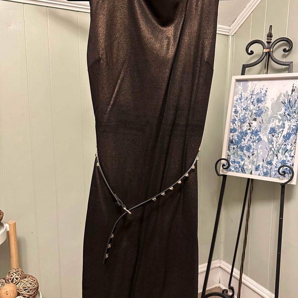 Elegant Golden brown Dress with Studded Belt